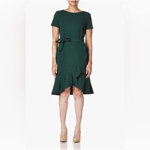 Calvin Klein Tie Waist Ruffle Hem Dress, Green size 6